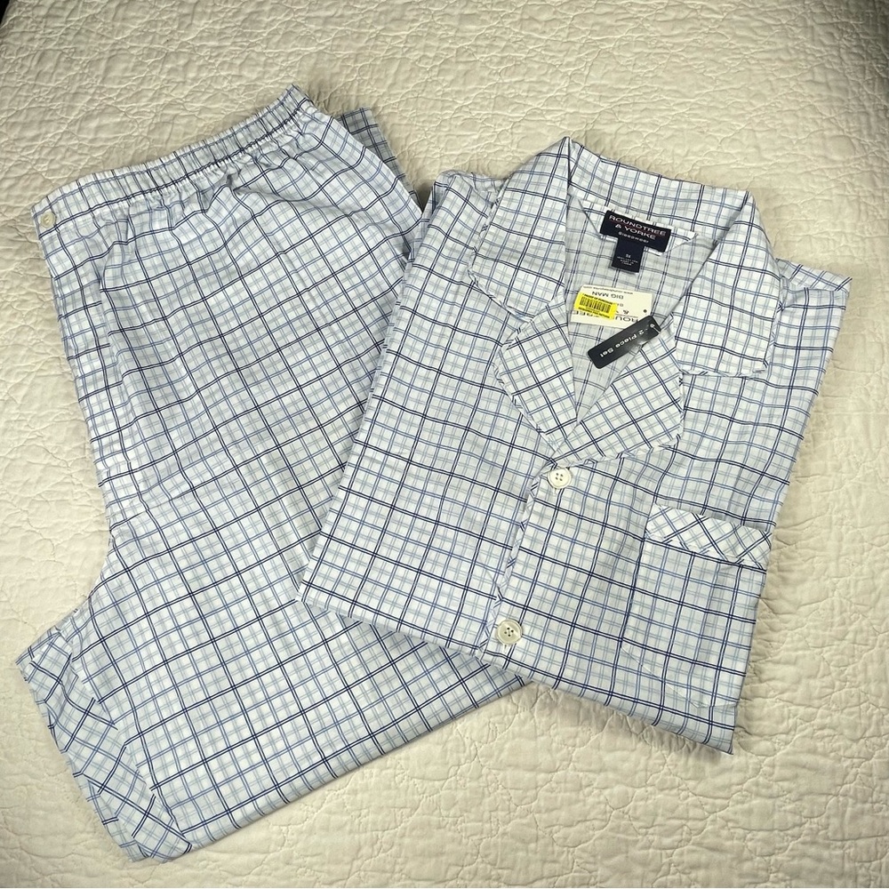 🔥NWT Roundtree & Yorke 2 Piece Set Pajamas Plaided Blue Men’s Sleepwear Sz 3X